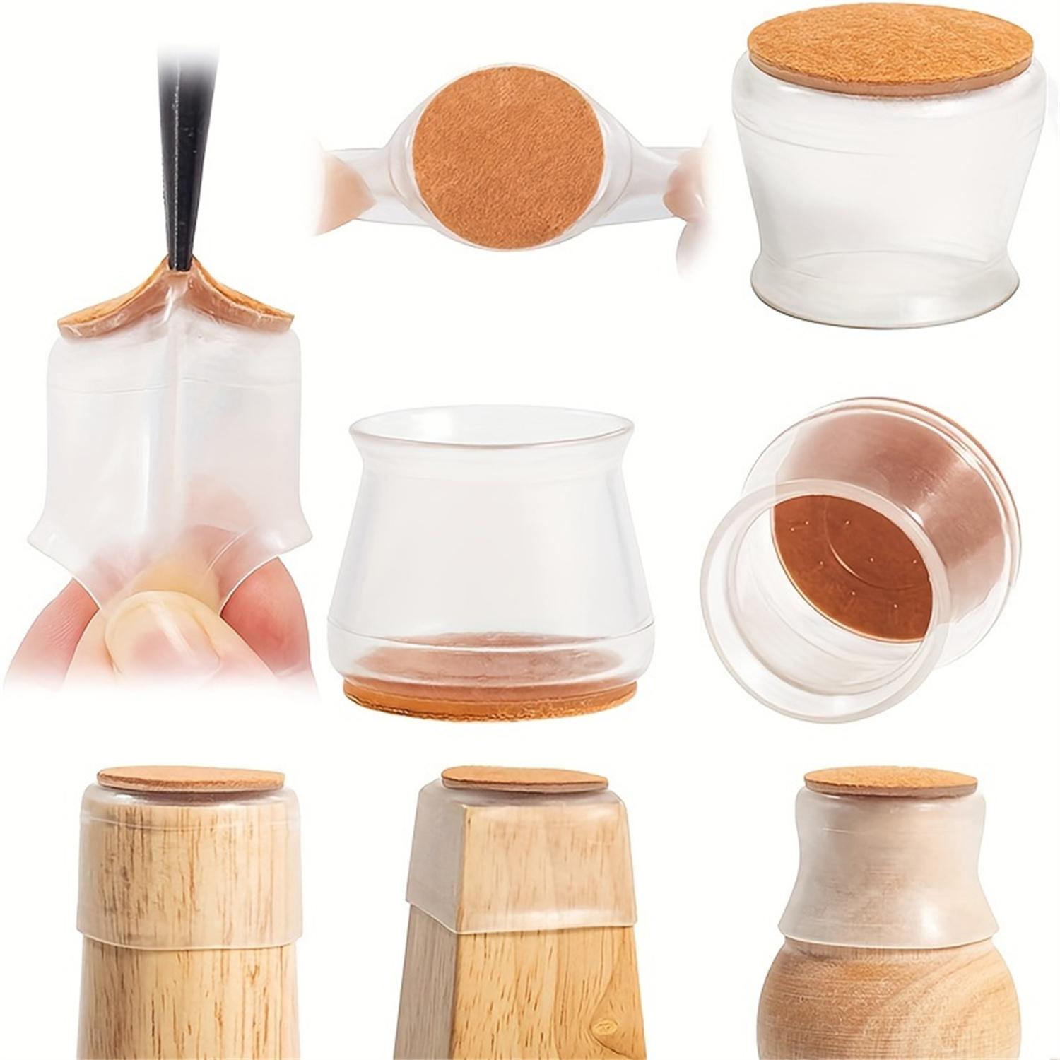 Silicone Chair Leg Protector, 16pcs Clear Round Table Base Cover, Non-slip Felt Pad for Floor Protection