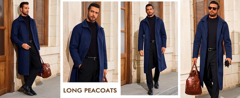Runcati Mens Long Trench Coat Single Breasted Lapel Overcoat Casual Fall Winter Warm Peacoat Fashion Jackets