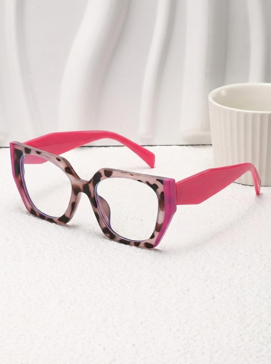 New Fashion Large Frame Polygonal Personality Plain Glasses, Colorblock Blue Light Blocking Eyewear, Stylish and Protective Sunglasses