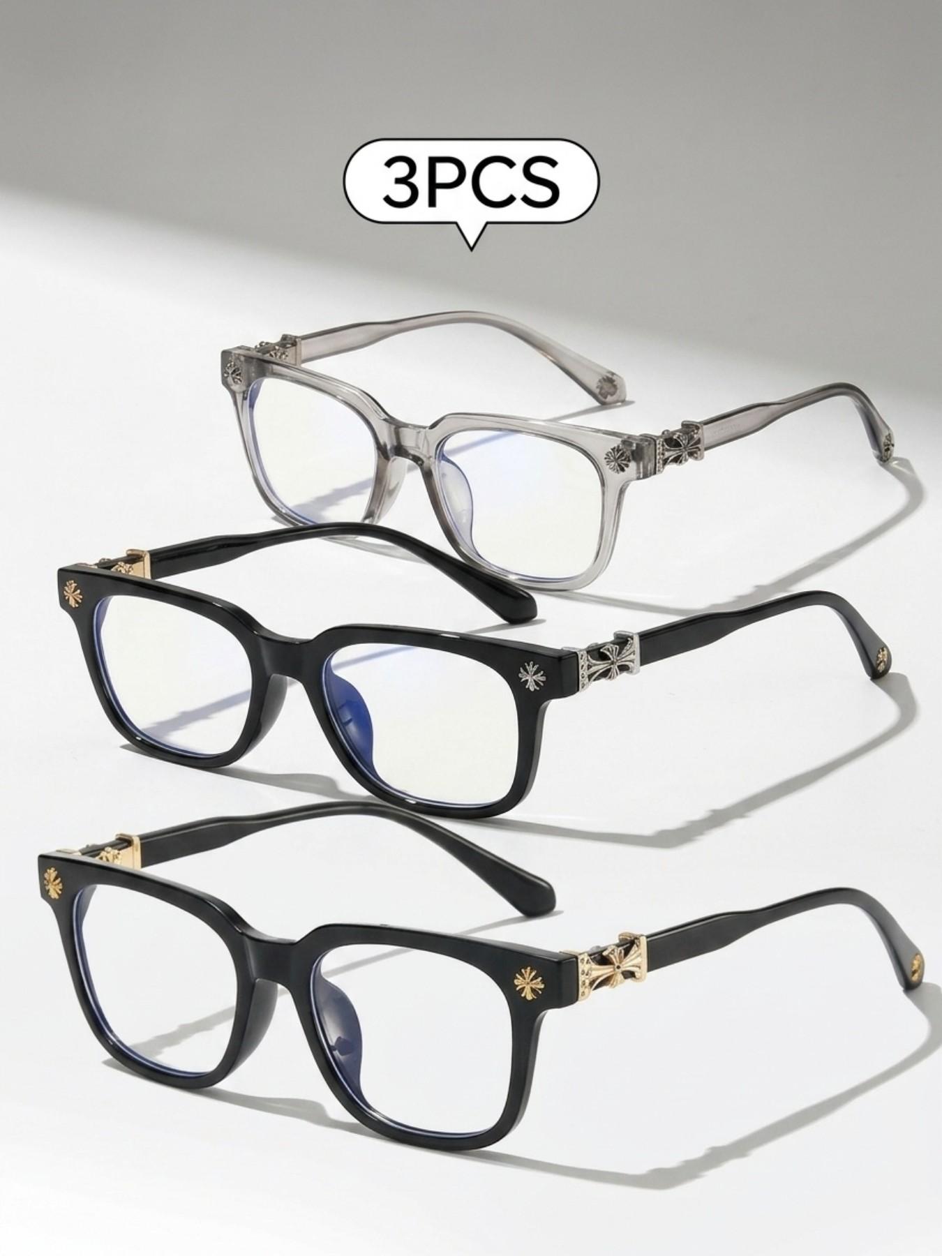 3PCS New Square Glasses, High Quality Eyewear, Unisex, Stylish Light Luxury Elegant Artsy Business Style Frames, Multiple Styles Available, Perfect Gift for Him, Suitable for Daily Wear and Decorative Photography Glasses, Square Frame Eyeglasses