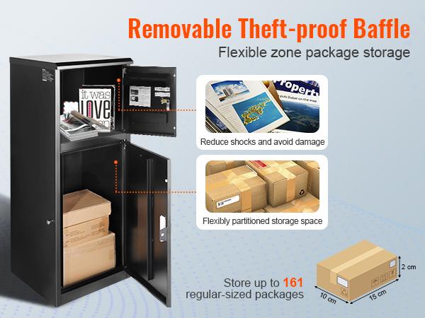VEVOR Package Delivery Boxes for Outside 16.2x15.8x44, Galvanized Steel Package Delivery Box with Coded Lock, Removable Anti-theft Baffle, IPX3 Waterproof Parcel Drop Box for Outside, Porch