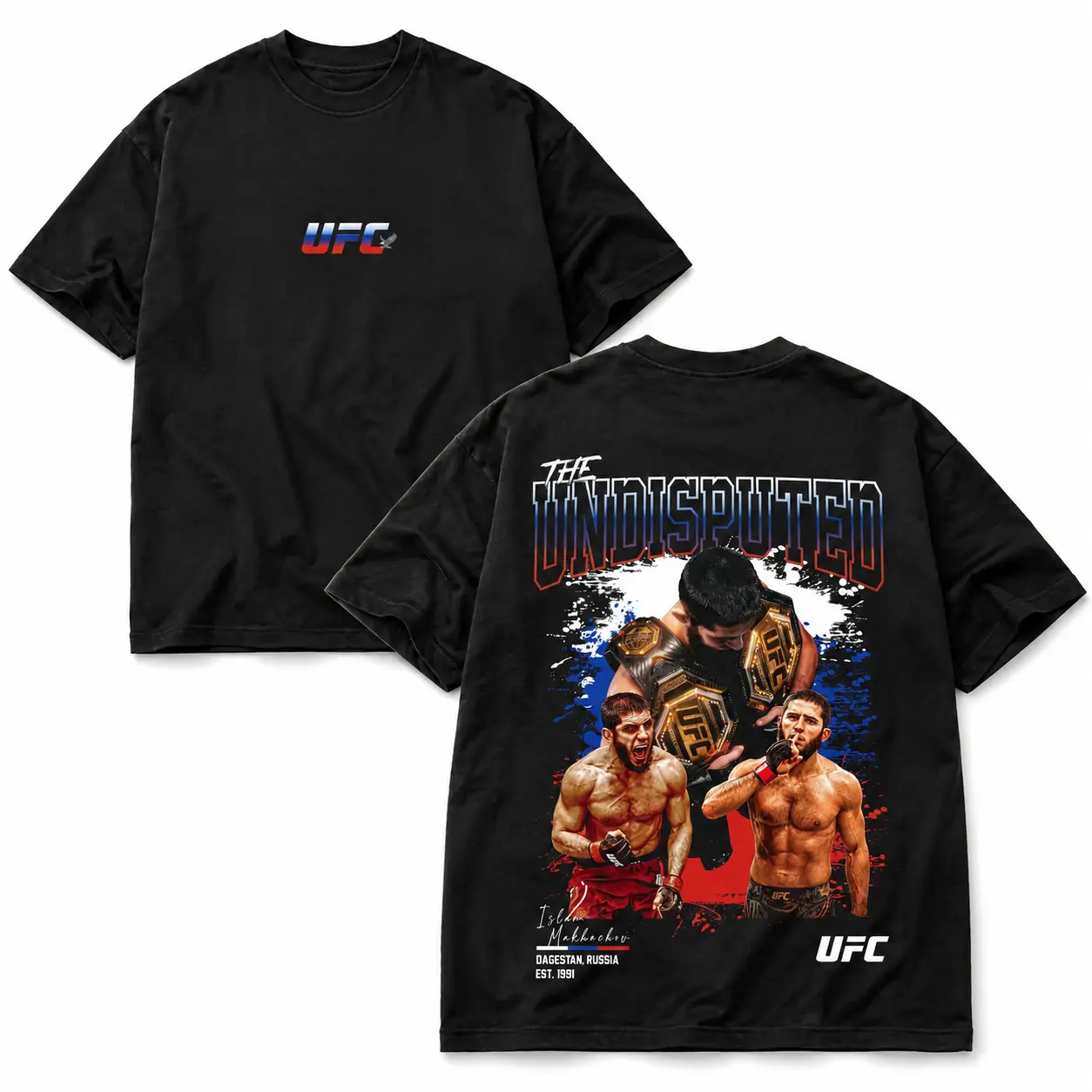 Islam Makhachev The Undisputed Double Sided Graphic Tee, UFC Dagestan MMA Fight Fan T Shirt for Men Women