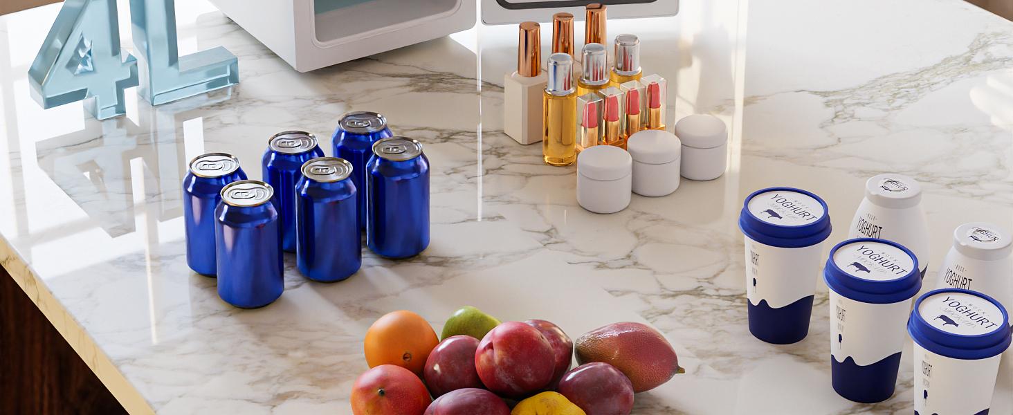 【TiktokShopSpringGlowUp】Antarctic Star Mini Compact Refrigerator with Gaming Light, 4L Capacity/6 Cans Portable Mini Fridge, for Bedroom,Car,Office and Dorm, Small Cooler for Cosmetics, Beverage and Food, White