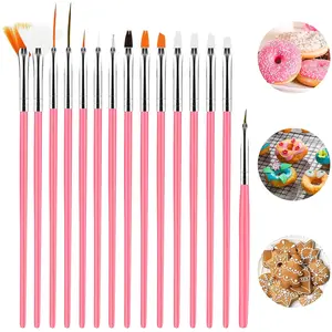 15pcs Cake Painting Brushes, Cake Decorating Brushes Kit Food Safe Paint Brush Tools,Fondant Sugar Cookie Painting Brushes Supplies for Cookie Cake Decoration (Pink)