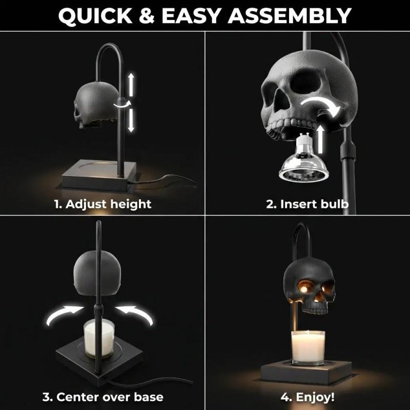 Skull Candle Warmer Lamp with Timer & Dimmer, Adjustable Height Gothic Candle Lamp, Perfect for Ambiance Lighting, Candles Not Included