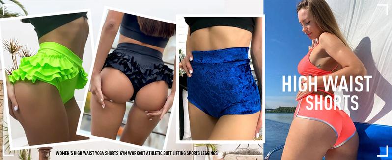 FISOEW Women's High Waist Yoga Shorts Gym Workout Booty Dance Hot Pants Athletic Butt Lifting Sports Leggings