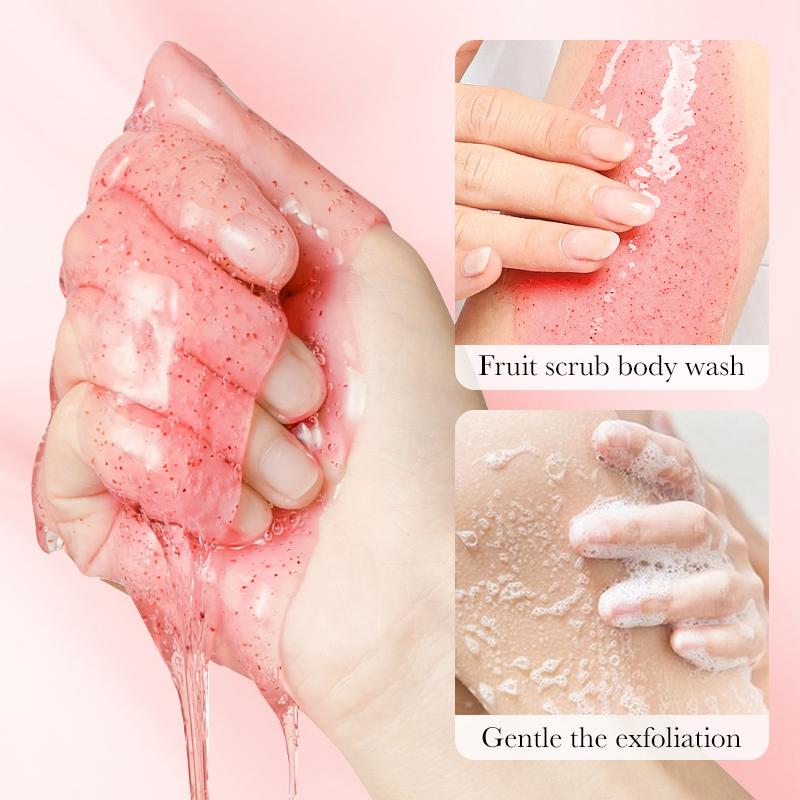 Peach Scrub Body Wash with Natural Scrub Particles,Gently Exfoliate Smooth Skin,98% Natural Extract Cleanser