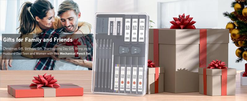 Four Candies Back to School  5PCS Metal Mechanical Pencil Set,  3PCS Art Drafting Pencils 0.5, 0.7, 0.9MM & 2PCS 2MM Mechanical Drawing Pencils with 420PCS Leads (4B 2B HB 2H Color) for Writing Sketching Drawing