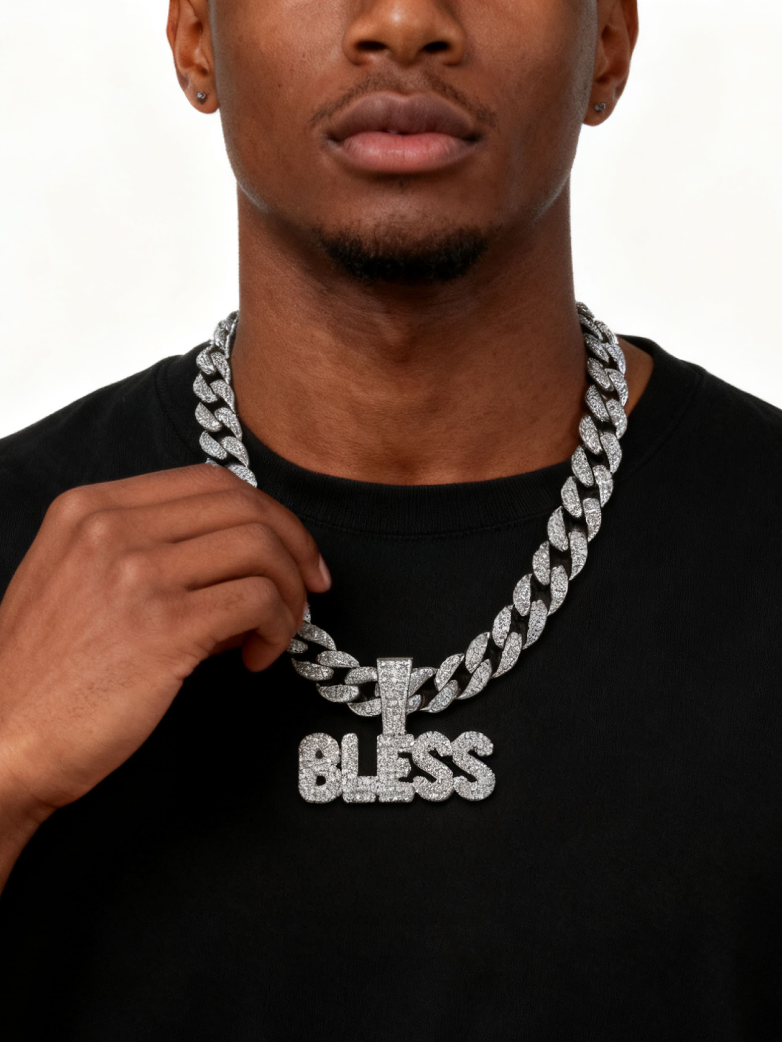 Elegant Zirconia Letter Bless Pendant Necklace, Cuban Link Chain, Unisex Hip-Hop Jewelry, High-End Shiny Accessory, Perfect Gift for Daily & Special Occasions