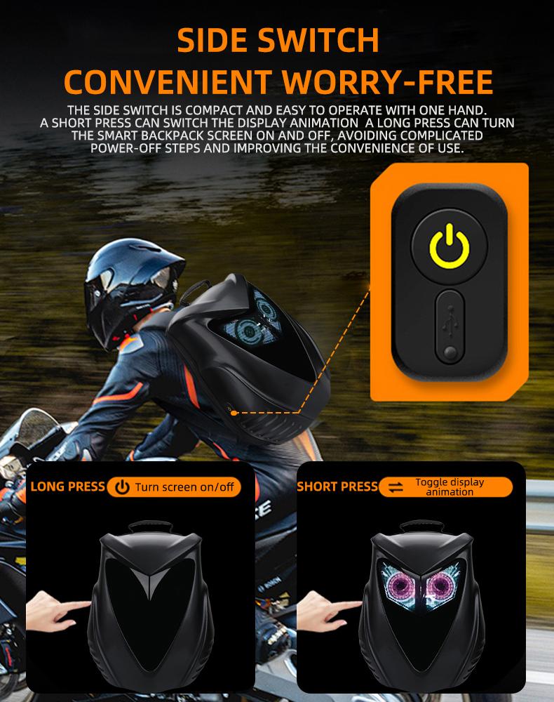 Motorcycle DIY Backpack - Hard Shell Large Capacity with APP, Programmable Backpack Designed by Owl - Ideal for Cycling, Camping, and Travel