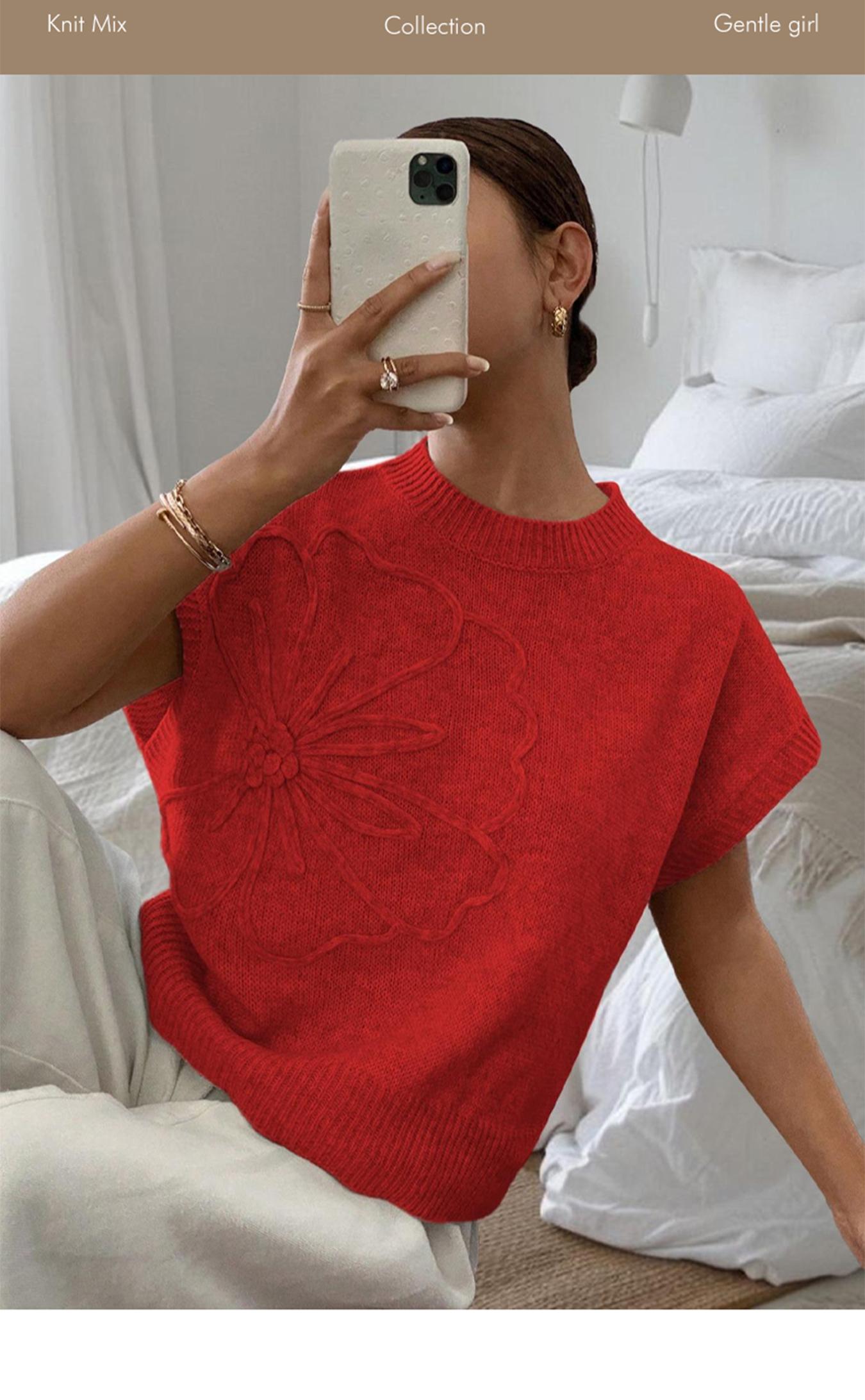 Women's Plain Flower Jacquard Semi-sheer Cable Knit Top, Casual Sleeveless V Neck Knitwear for Daily Wear, Ladies Clothes for All Seasons