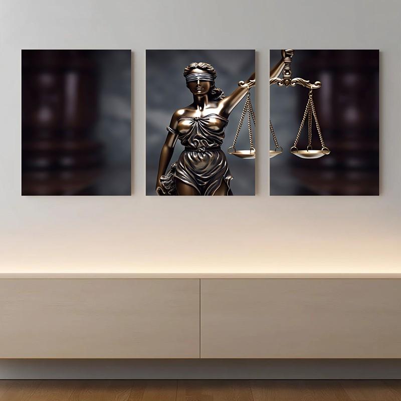 3 Piece Set Wooden Framed Canvas Poster, Photo, Legal Art, Artistic Justitia, Scales, Modern Aesthetics, Lady Justice, Home Decor, Decoration, Art Print, Wall Art for Living Room, Bedroom, Office, Law Firm, Ideal Gift For Lawyer.