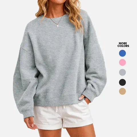 Flowyair Women's Classic Crewneck Sweatshirt - Oversized Fleece Longsleeves, Drop Shoulder Pullover, Lightweight Knit Comfy Basics, Machine Washable Women's Tops for Everyday Wear