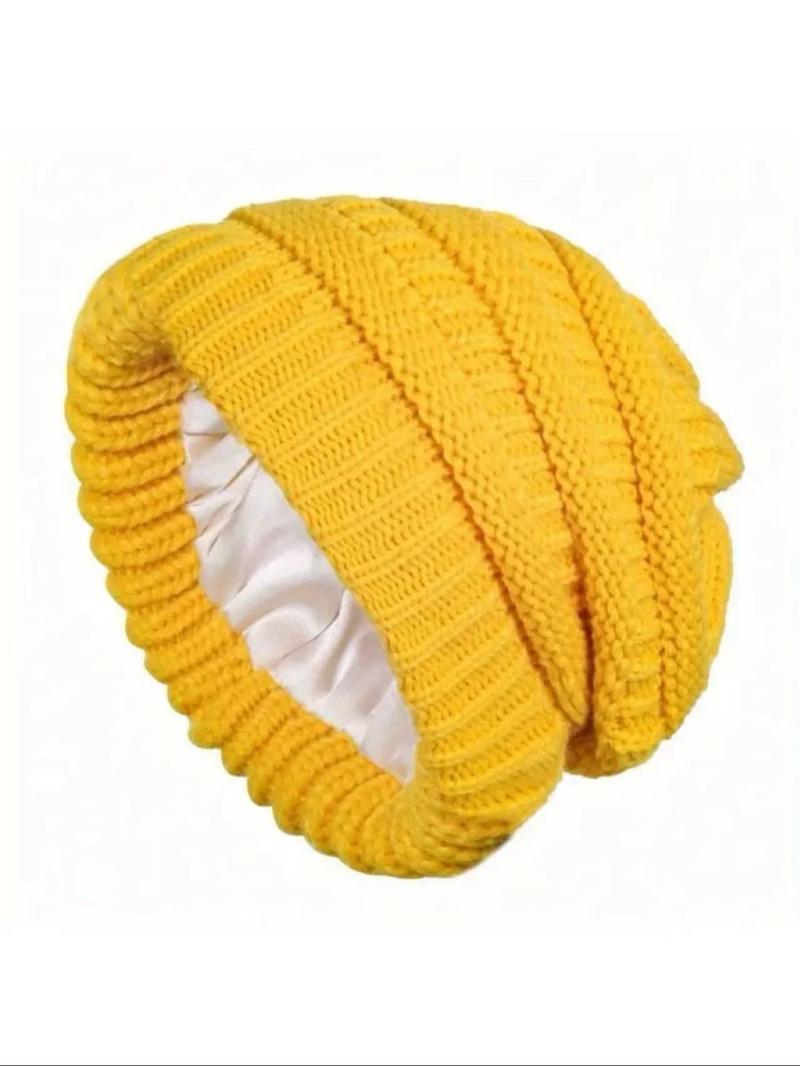 Women's Winter Satin Lined Beanie Hat, Knitted Winter Hat, Soft Lightweight Knit Fabric, Comfortable Warm Fashion Accessory for Daily Wear