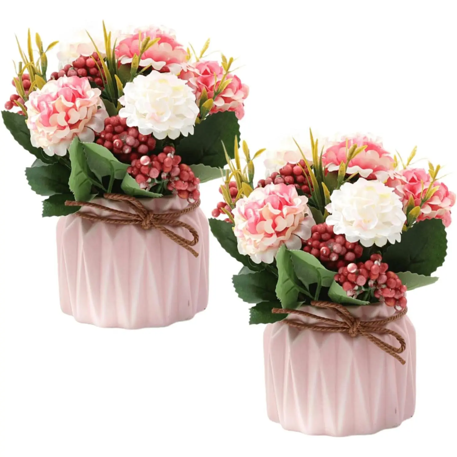 2 count Mini Hygrangea Artificial  in Vase, Small Centerpiece Table Decorations -   in Vase, Faux Hydrangea Flower Decor for , Wedding, Office and Party