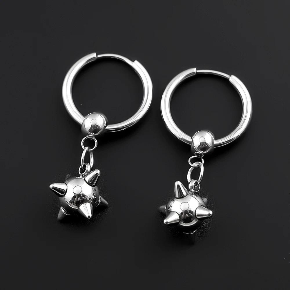 Gothic Spiky Sphere Drop Earrings Stainless Steel Spike Ball Dangle Huggie Hoops Dark Street Emo Piercing Decor Jewelry Gift