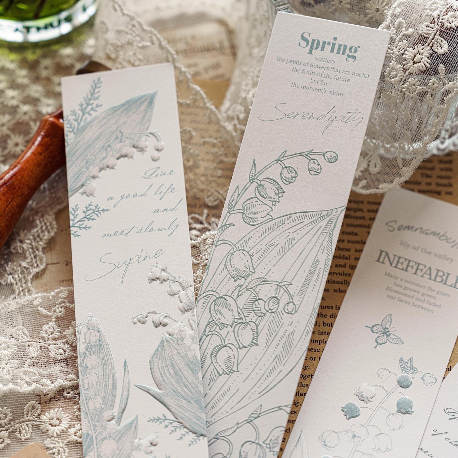 1 Set Flower Pattern Bookmarks, Vintage Embossed Cards, Decorative Stationery For Students, Book Accessories
