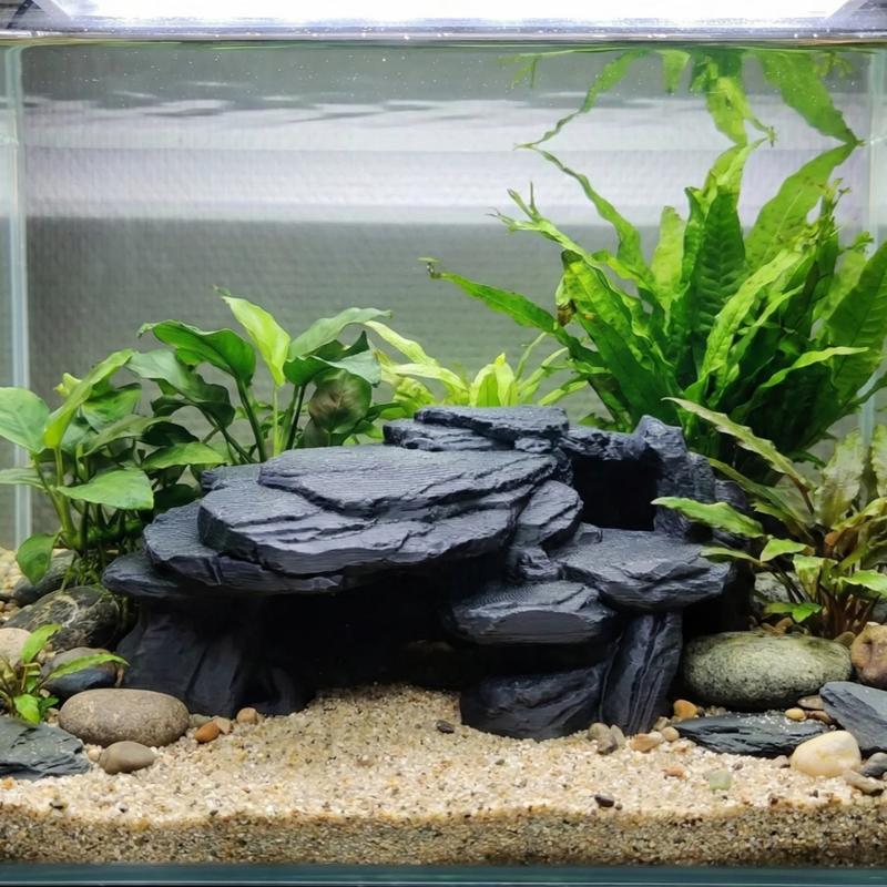 Rock Texture 3D Printed Hide Cave, Small Biotope Fish Tank Decor, Safe Hiding Spot for Aquatic Pets, Aquarium Ornament