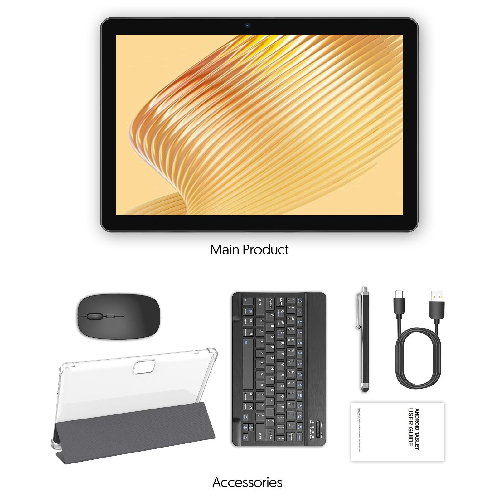 10 inch Tablet Android 13 Tablets, 7(3+4) RAM, 64GB ROM, 1TB Expand, 4-Core CPU,5G Wifi,2+8MP Camera, 2 in 1 Portable Device with Keyboard, Mouse, Case, Stylus, Perfect Gift