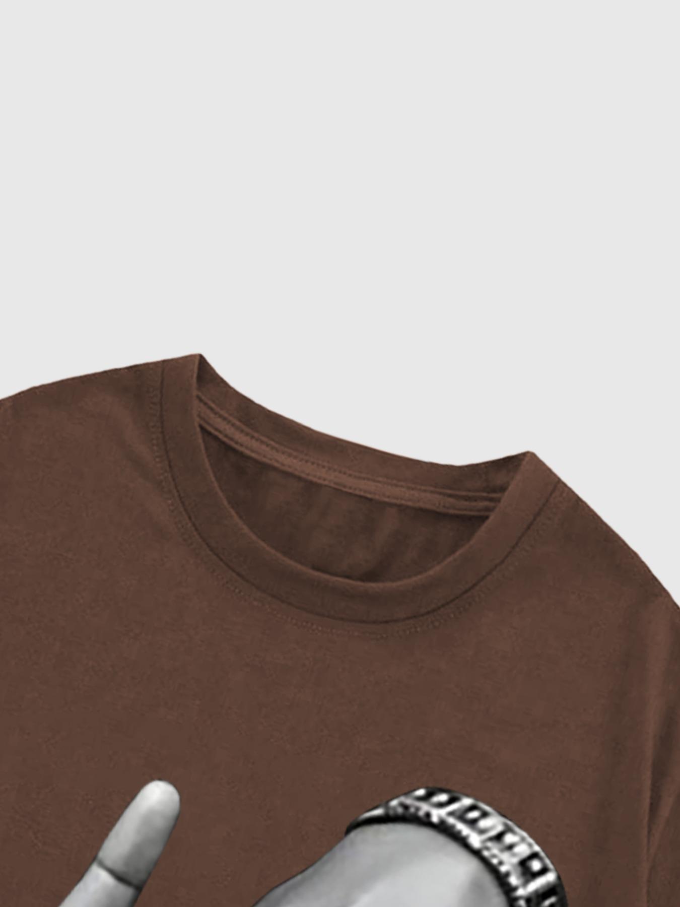 Men's Regular Fit Hand & Star Print Short Sleeve Graphic Tee, Casual Street Round Neck T-shirt for Summer, Men's Top for Daily Wear, Tropical