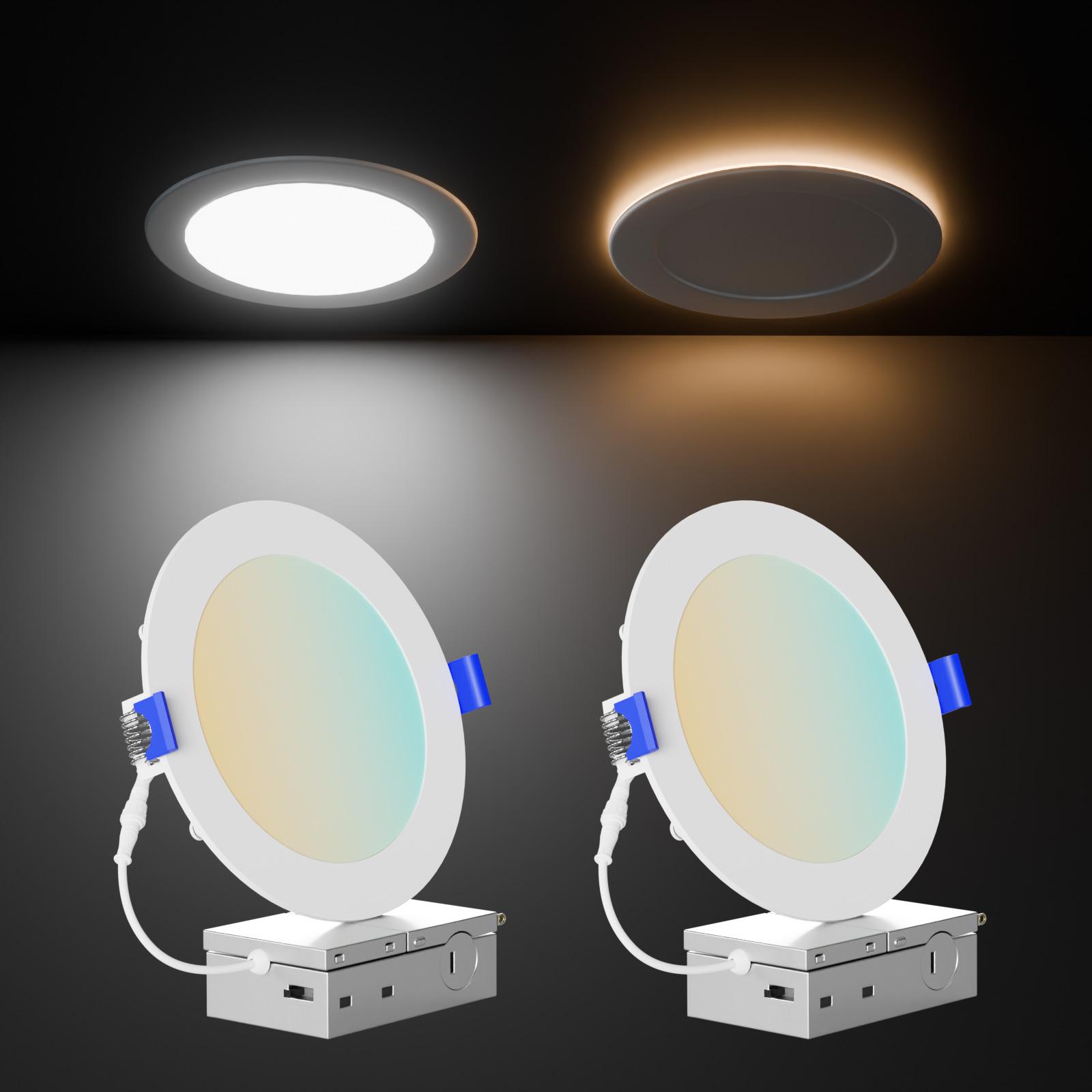 DAYBETTER 6 Inch 5CCT LED Recessed Ceiling Light with Night Light, 2700K/3000K/3500K/4000K/5000K Selectable Ultra-Thin Lighting, 1050LM, Dimmable Canless Wafer Downlight ETL&FCC