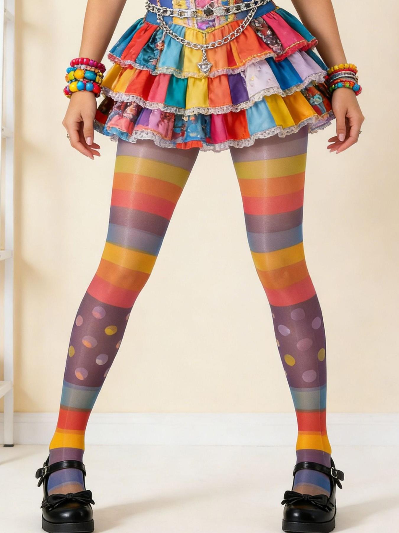 Extreme Minimalist Rainbow Stocking, Dopamine Colorful Stripe Stocking, Summer Thin Anti-Pickup Durable Full-Length Stocking