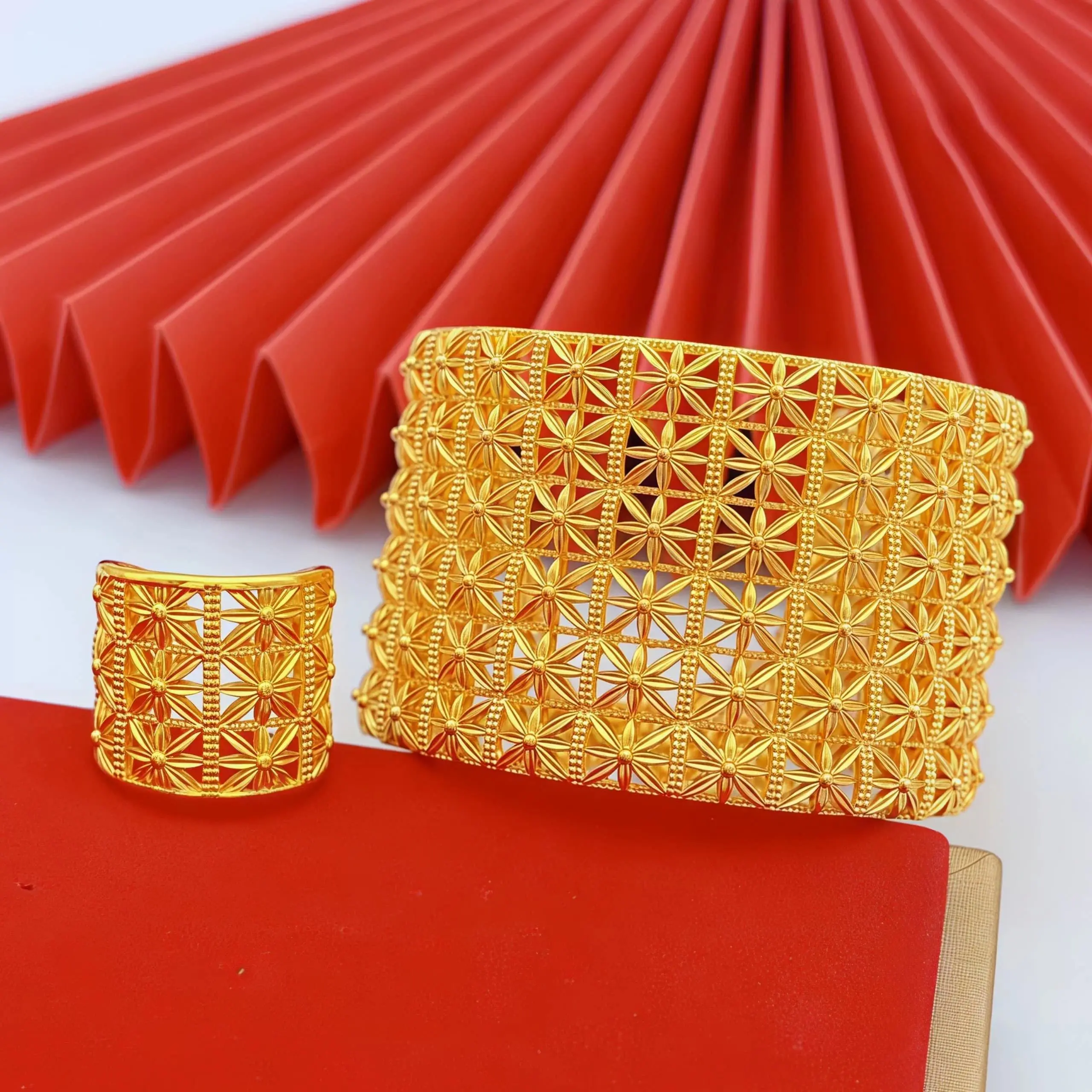 Arabic Gold Color Tassel Bracelets Ring For Women Dubai African Hard Charm Bangles Wedding Arabic Hand Jewelry Party Gifts
