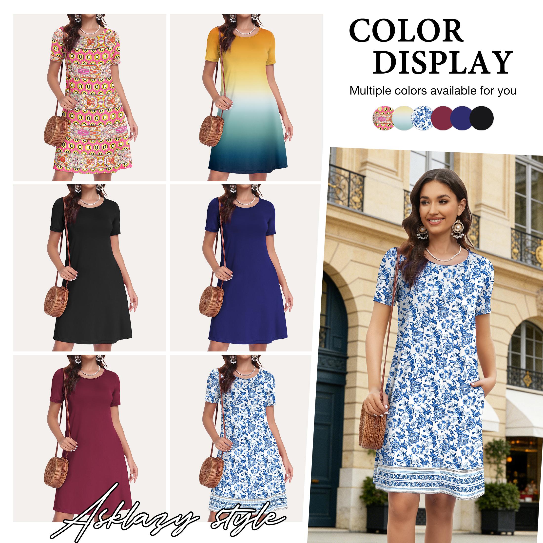 VIISHOW Women's Summer Dresses Midi Dress Short Sleeve Casual Floral T Shirt Dresses with Pockets, Fashion Beach Vacation Dresses, Summervibes