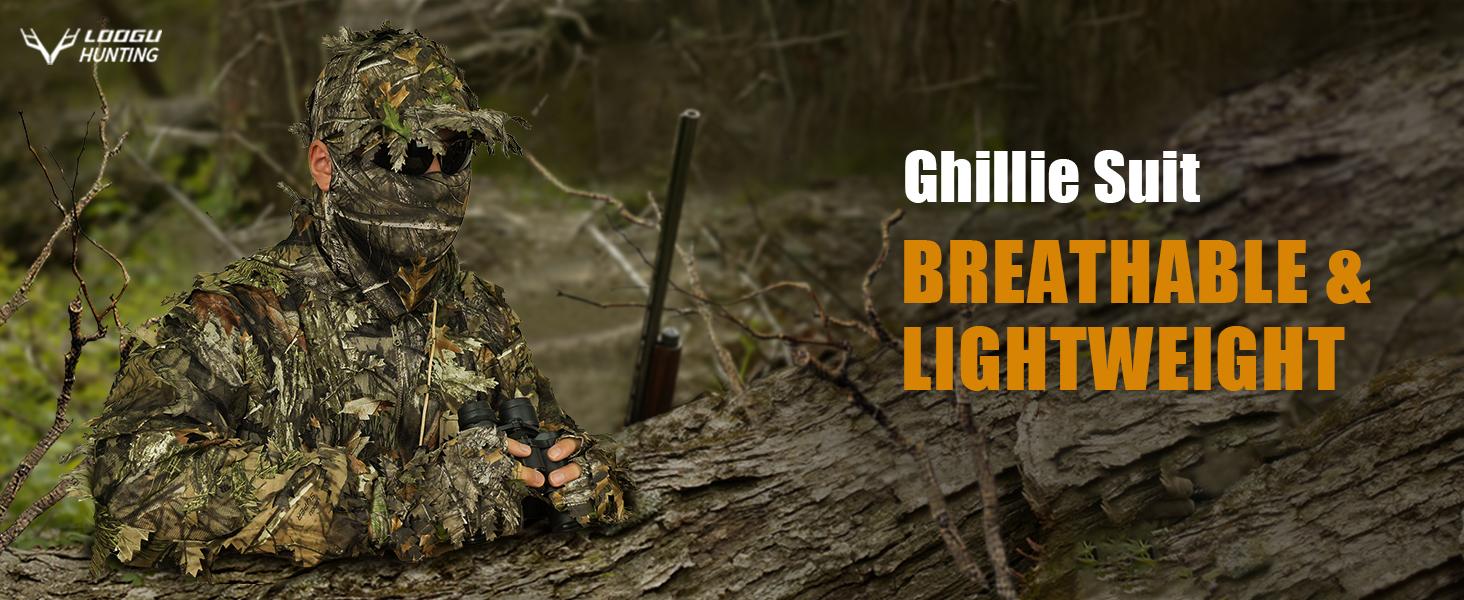 LOOGU Hunting Ghillie Suit 3D Leafy Camo Suit Camouflage Accessories Clothing Fathersdaygift Outdoor Tactical Equipment Survival Kit Free Size Elastic Waist Breathable Mesh Fabric SpringStatements