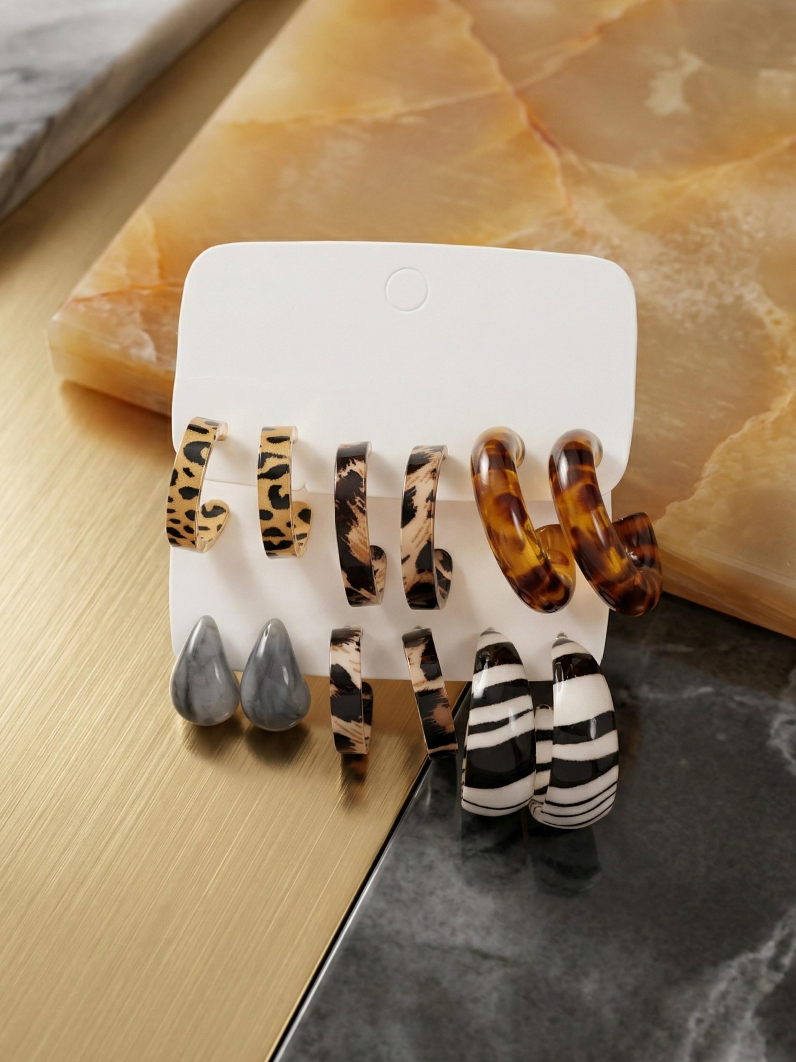 12pcs Leopard Print Floral Pattern Women's Ring Earrings Set, Stylish Daily Wear Jewelry, Fashionable Accessory for All Seasons