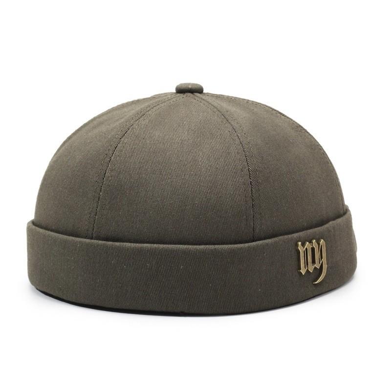 Vintage Gothic Ny Metal Letter Docker Hat, Skull Cap, Street Style, Neutral Hip Hop, Beanie with Gold Emblem, Casual Daily Wear