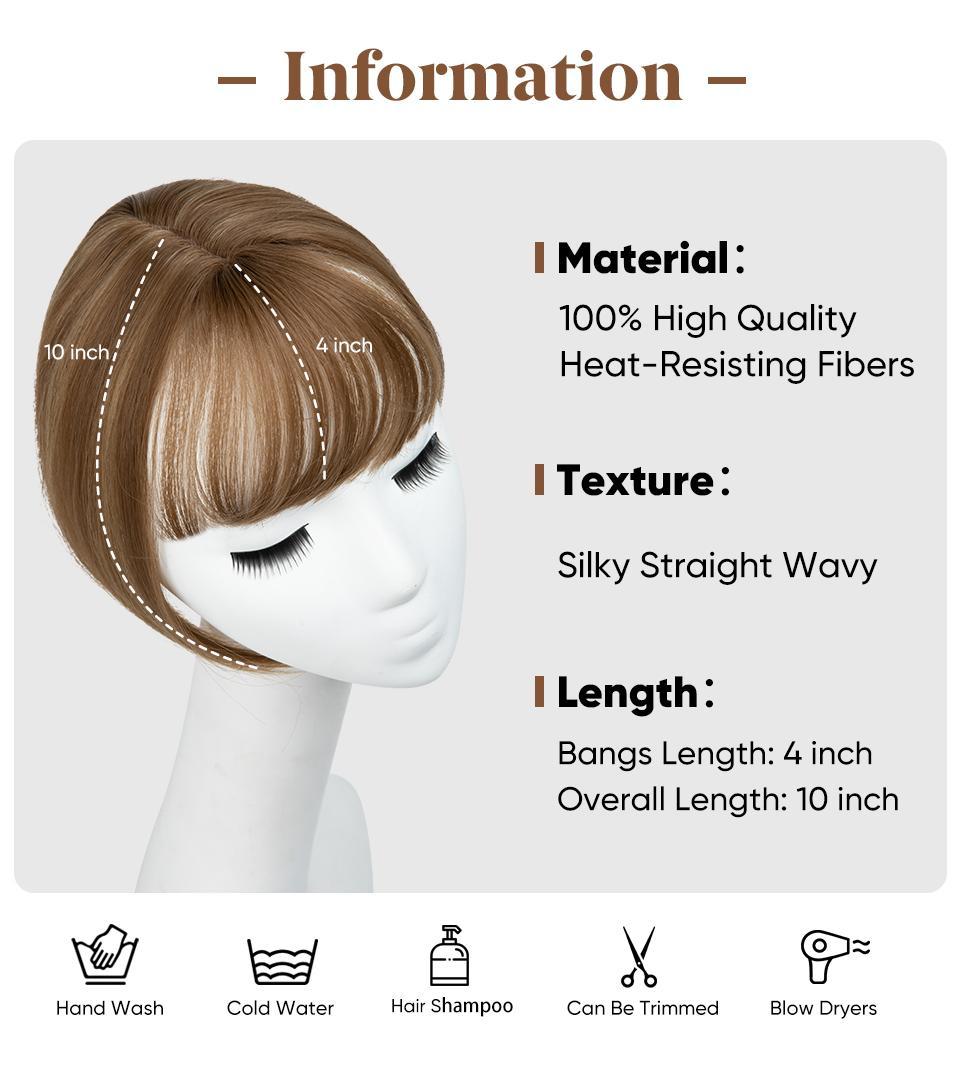 One Piece Synthetic Clip in Hair Topper With Bangs Straight Wig Overhead Natural Invisible Replacement Cover White Hair Piece