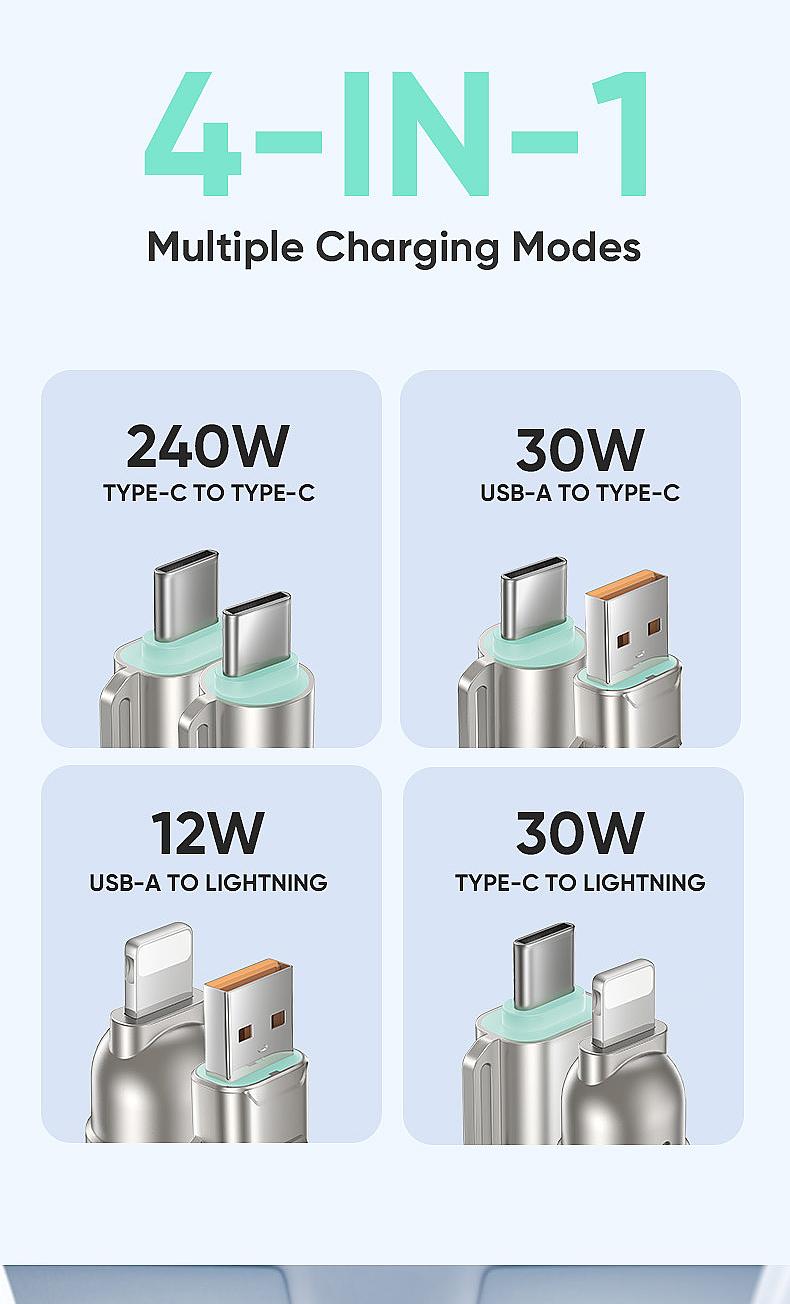 MAGIC JOHN Aromatherapy 4-in-1 Coiled Universal USB Charger Cable ️240W Fast Charging & Data Sync for iPhone & Android, Build-in fragrant, Retractable CarPlay Cord