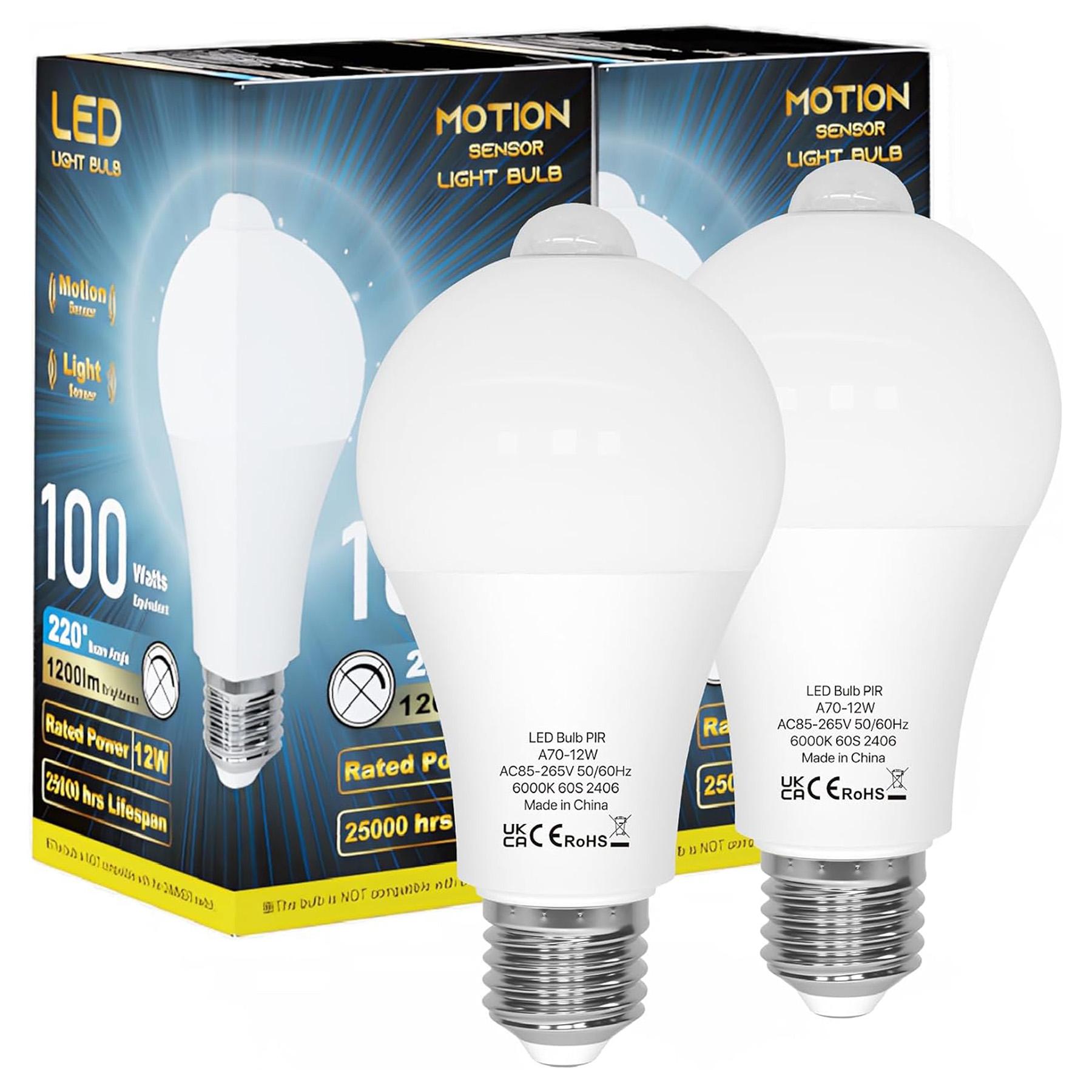 Motion Sensor Light Bulbs,A19 E26 12W Motion Activated ,LED Light Bulb for Garage,Porch,Hallway,Stairs,Front Door,2/4 Pack