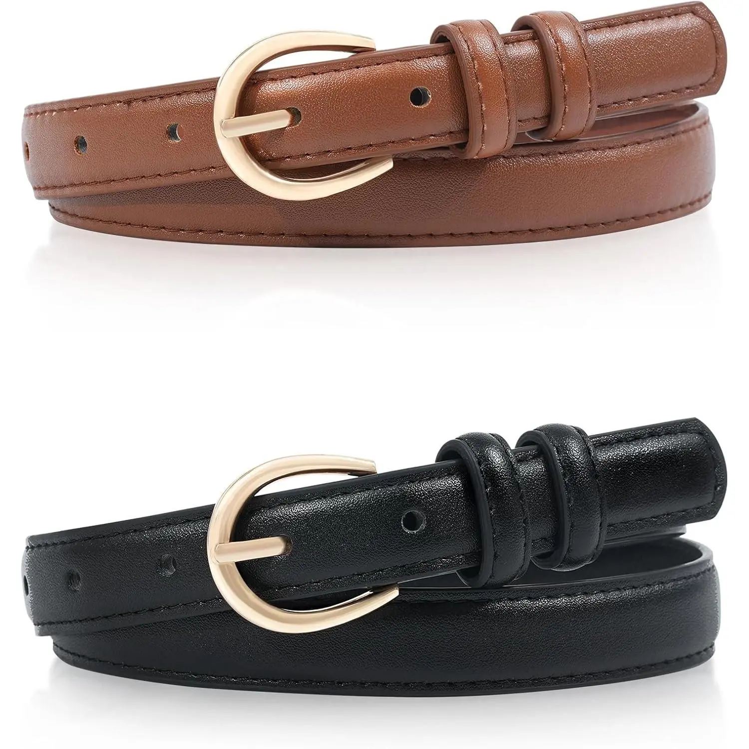 Girls Belt 2 Pack,Kid Leather Adjustable Uniform Casual Youth Toddler Belt | Durable Leather,Gold Round Buckle, 9 Adjustable Holes, for Dresses, School Uniforms Casual wear