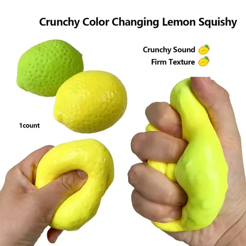 Color Changing Lemon Squishy, Crunchy ASMR Fidget Toy, Firm Non-Springback Handmade Stress Relief Squeezer, TPR Squeeze Ball for DIY Craft, Sensory Fidget Toy for Anxiety Relief