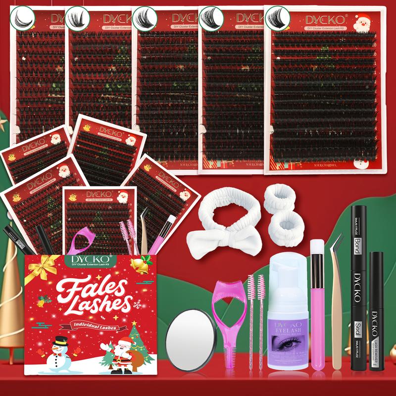 5 Pack Eyelashes Kit with Cluster & Segment Lashes | DYCKO Christmas Gift Set with 30D-100D DIY Lashes (1400+ Clusters, D Curl) & 10 Tools | Natural to Voluminous Looks for Women, Holiday, Party