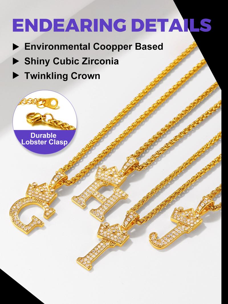 U7 Zircon Initial Pendant Necklace Number Pendant A-Z Chain Crown Necklace for Men Womens Capital Monogram Necklace Jewelry