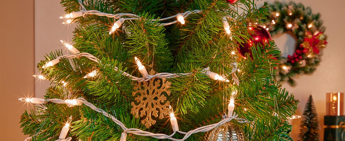 Christmas Lights, 100-Count 20ft Clear Incandescent Bulb Mini String Lights for Indoor Holiday Decor, Christmas Tree Garland Wedding Party Multi-Use Decoration, White Wire