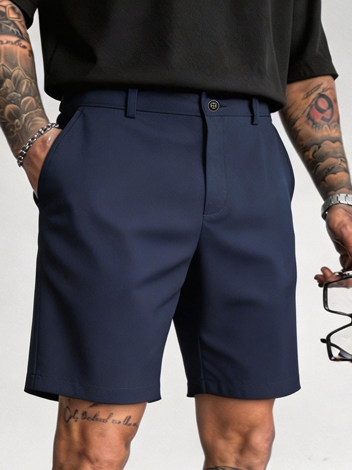 Summer Men's Straight Leg Suit Shorts, Business Casual Minimalist Wrinkle-Resistant, Multiple Colors, Plain Design, Comfortable Knee-Length Shorts, Fit Shorts, Minimalist Fashion Shorts
