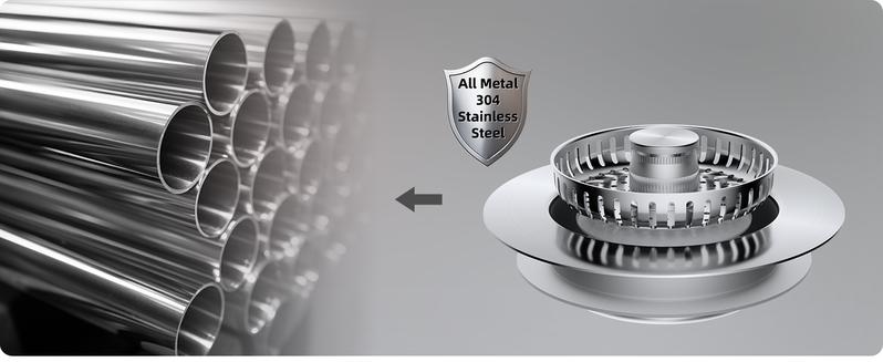 Hibbent All Metal Kitchen Sink Strainer Stopper Combo - Stainless 3-in-1 Pop Up Sink Drain Strainer with Handle Rod for US Standard 3-1/2 inch Drain Filter, Anti-Clog