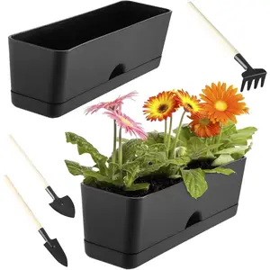 2-Pack Large Window Boxes Planters 16 Inch Rectangle Plant Box Rectangular Planters for Outdoor and Indoor Plants Plastic Windowsill Planter for Herbs Vegetable Flowers Long Window Sill Planters