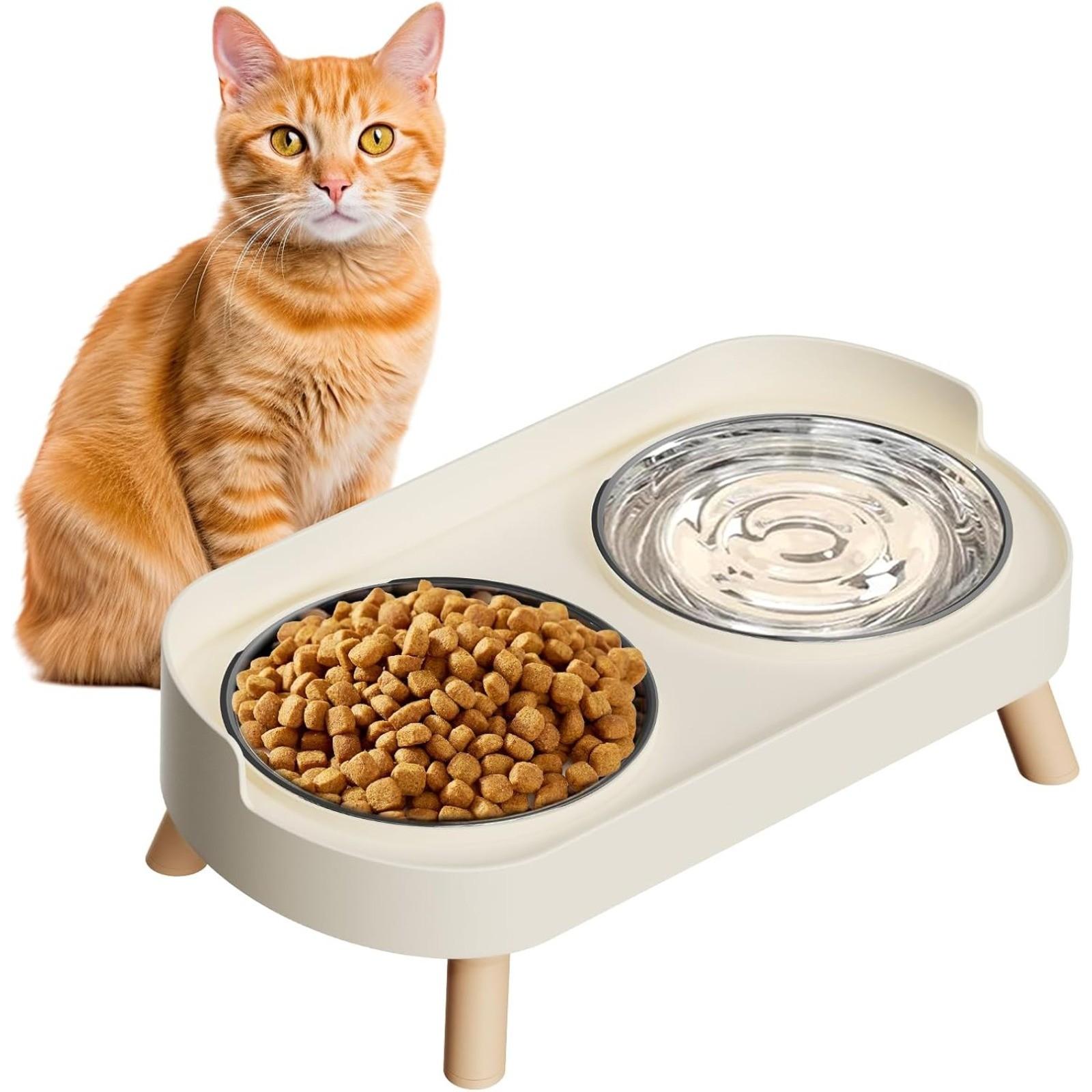 Anti-Spill Dual Bowl Pet Food Dish, Cat Dog Universal Feeder, Large Mouth Stainless Steel, Neck Protection Design, Essential Pet Care Tool