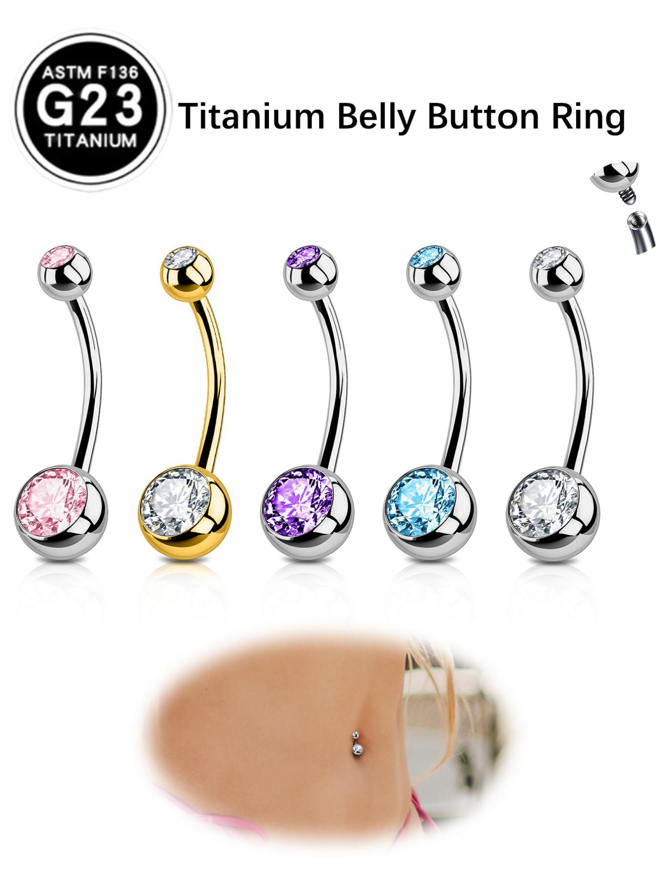 2pcs 14G G23 Titanium Belly Button Ring, Navel Piercing Long Belly Bar Belly Button Piercing 6-16mm Belly Rings for Women suitable for Daily Holiday Beach Vacation Engagement Glamorous Music Festival Carnival Coachella Season Wor