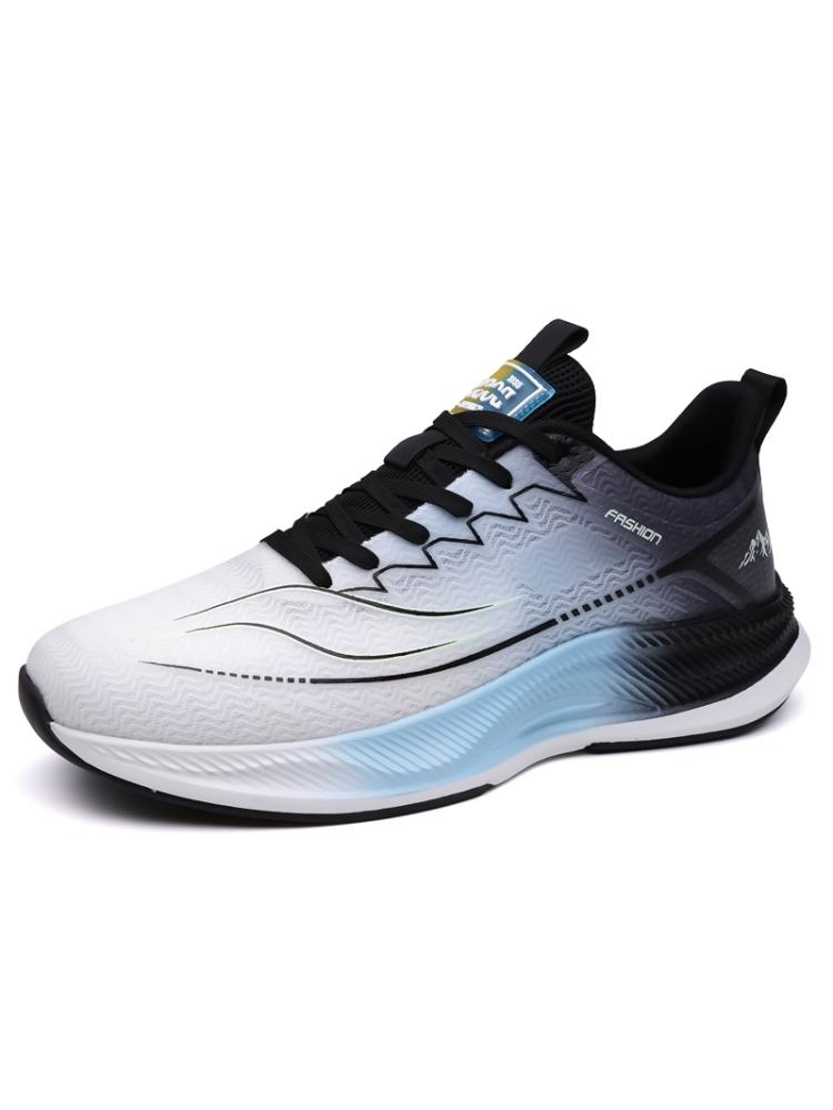 Unisex Black-Cyan-Yellow Gradient Mesh Running Shoes, Platform Non-slip Wear-resistant Professional Racing Sneakers