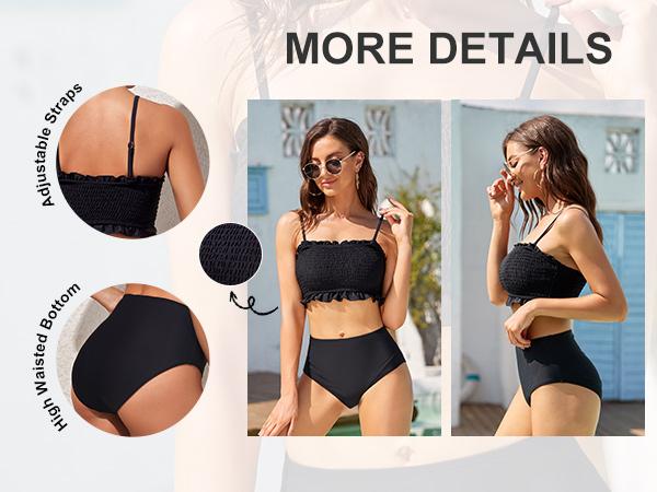 Tempt Me Women Bandeau High Waisted Bikini Sets Smocked Swimsuit Strapless Two Piece Bathing Suit