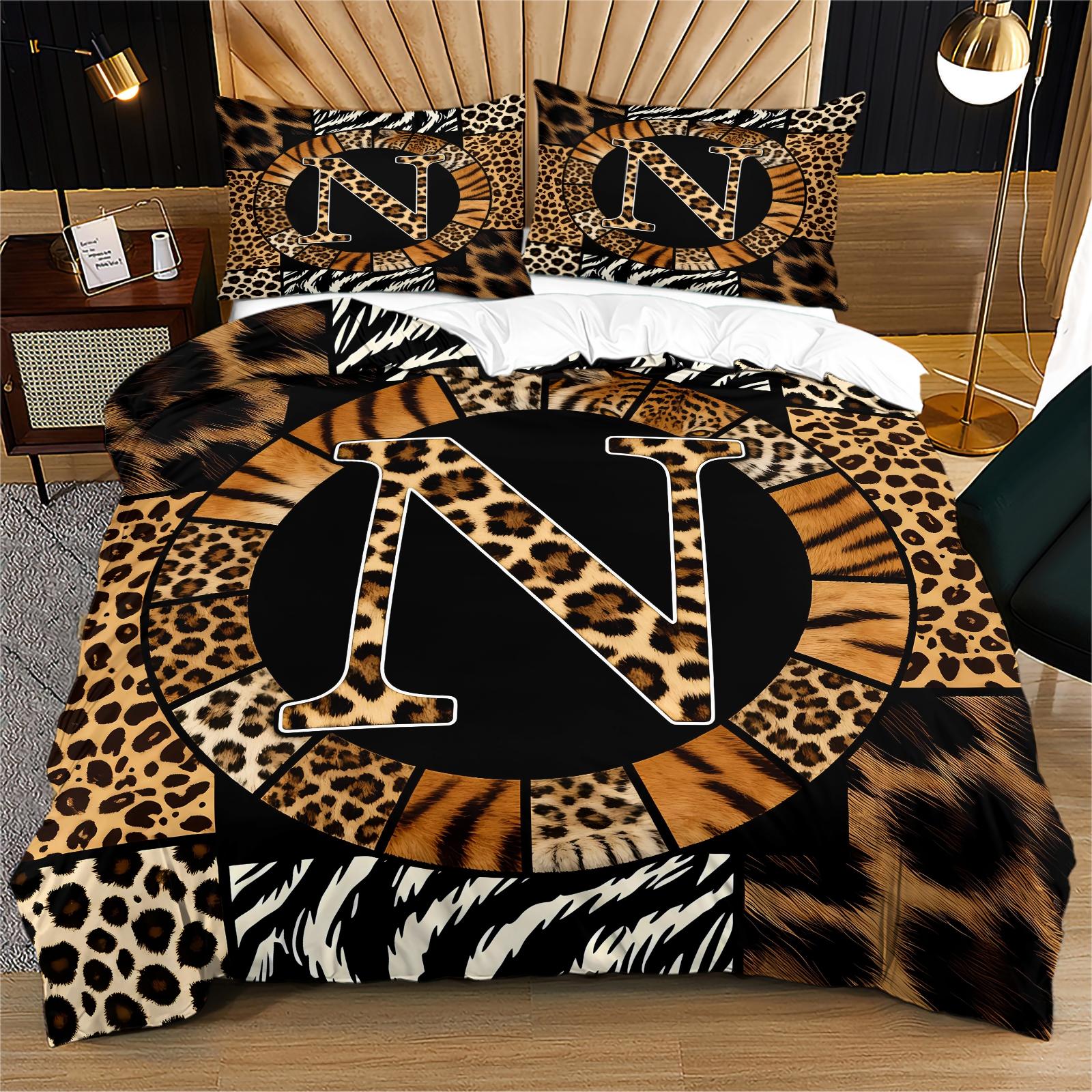 2/3 Pcs Boho Animal Print Letter Duvet Cover Set, Personalized Home Decor for Bedroom, Hotel & Dorm, Zipper Closure & Easy to Remove, Ideal for Housewarming, Christmas & Birthday Gifts, No Filling Included
