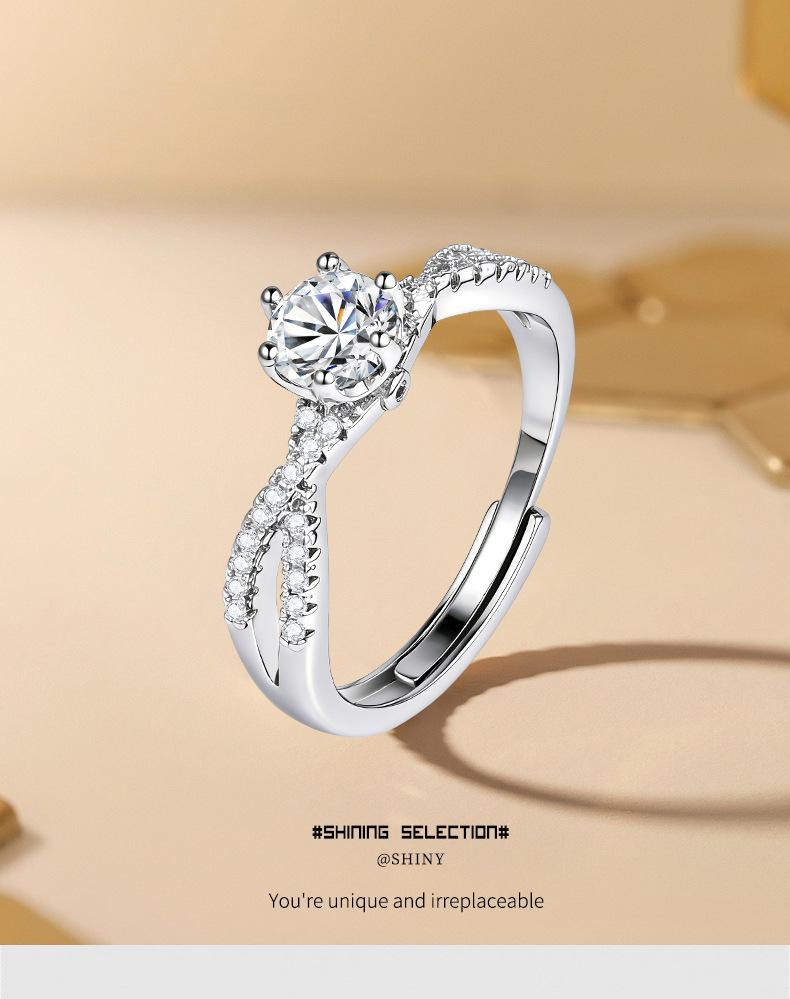 Garland Ball Diamond Ring, Double Row Hollow Six-Prong Inlaid Diamond, One-Carat Zirconia Ring for Women, Light Luxury Versatile High-End Ring