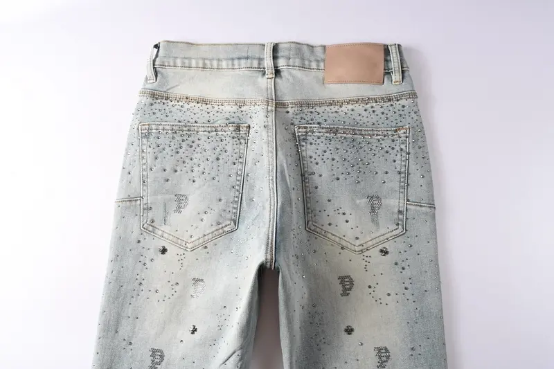 Men's Vintage School-Style Streetwear Denim Ripped Slim Fit Washed Stretch Cotton Blend Jeans - Menswear, Casual Comfortable High-Quality, Smooth Pockets, All Season Regular Size