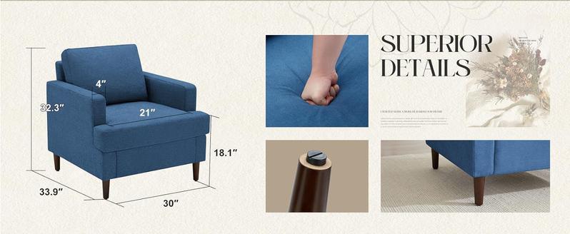 Weture Mid-Century Accent Chair,Modern Linen Fabric Armchair for Living Room,Comfy Upholstered Reading Accent Chairs for Bedroom,Single Sofa Chair with Wood Legs